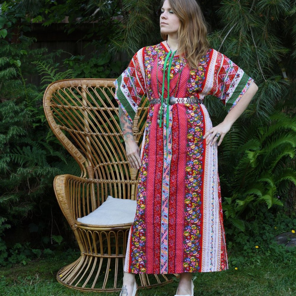 70's Boho Zip up Maxi Dress Deadstock